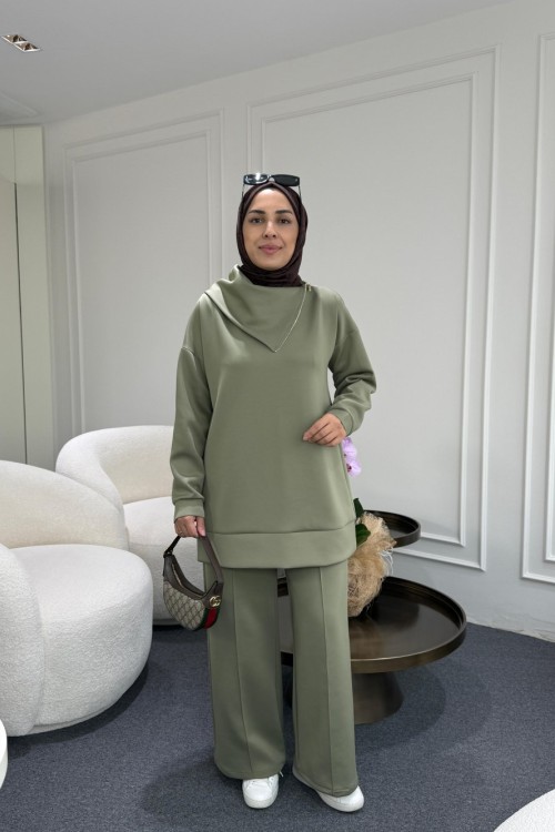 Asimetrik Yaka Scuba Takım Haki