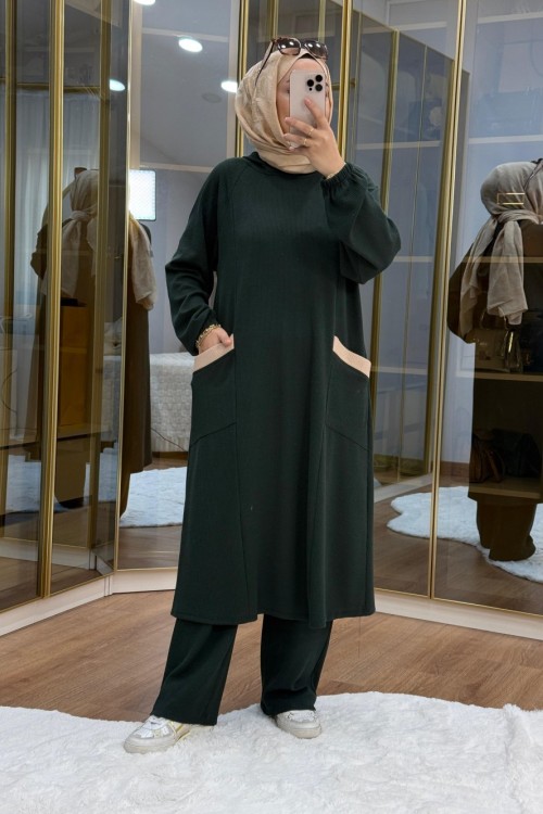 Burgu Kumaş Garnili Takım Haki