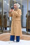 Çıtçıtlı Detaylı Parka Trençkot Camel