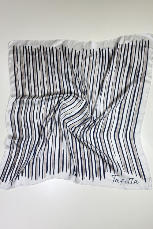 Çizgi Fular bej-lacivert