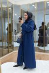 Fermuar Detaylı Maksi Boy Trençkot Lacivert
