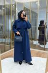 Fermuar Detaylı Maksi Boy Trençkot Lacivert