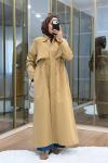 Fermuar Detaylı Maksi Boy Trençkot Camel