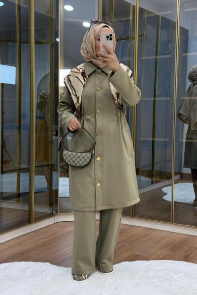 Gold Düğmeli Beli büzgülü Scuba Takım Haki