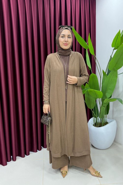 Hırkalı Fitilli Takım Kahverengi