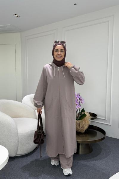 Kanguru Cepli Uzun İkiiplik Takım Vizon