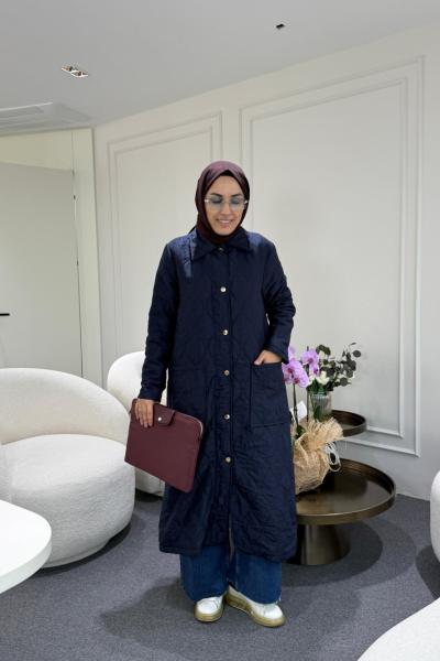 Kapitone Astarlı Mont  Lacivert