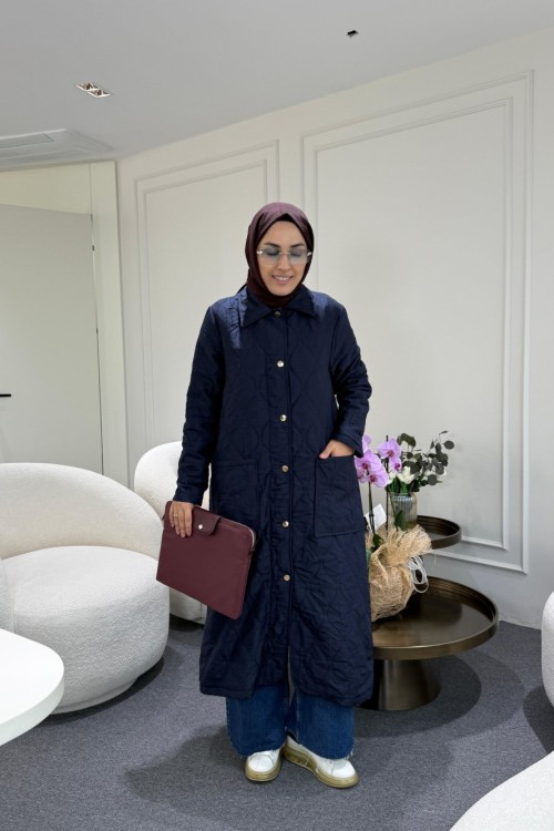 Kapitone Astarlı Mont Lacivert