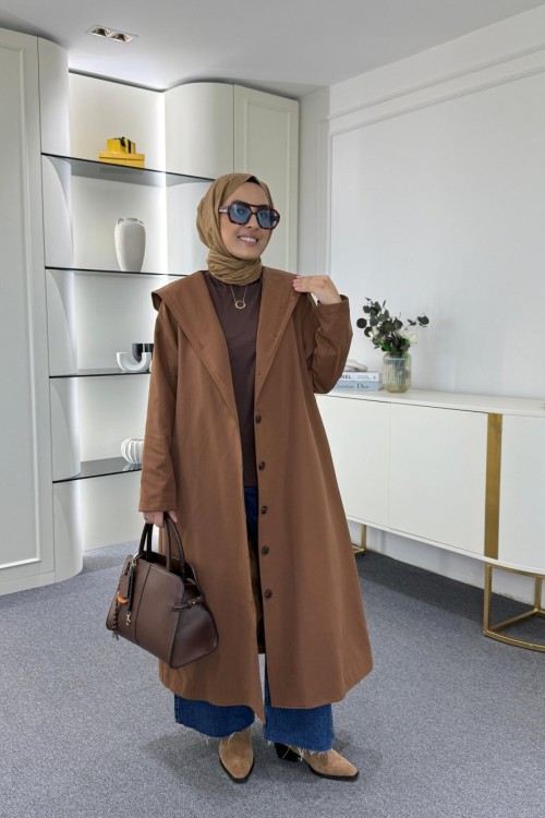 Kapüşonlu Astarlı Trençkot Camel