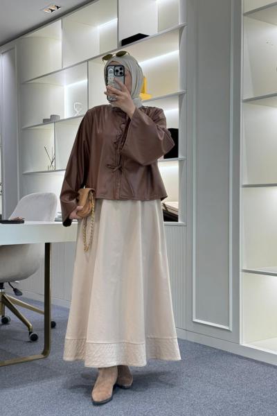 Kısa Deri Ceket  Taba