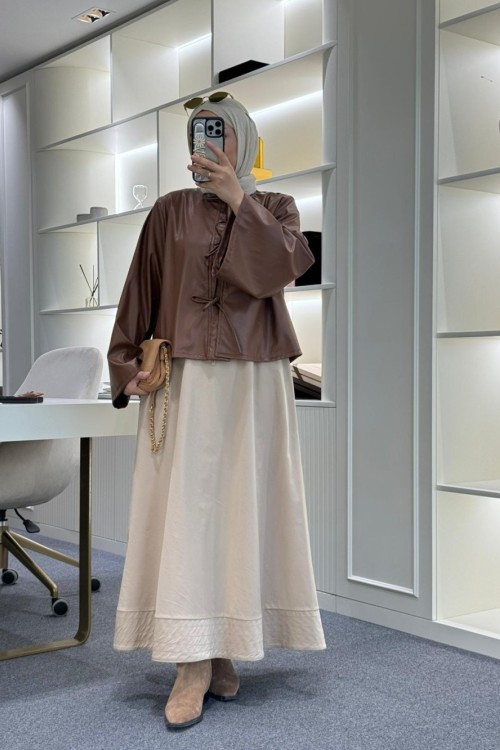 Kısa Deri Ceket  Taba