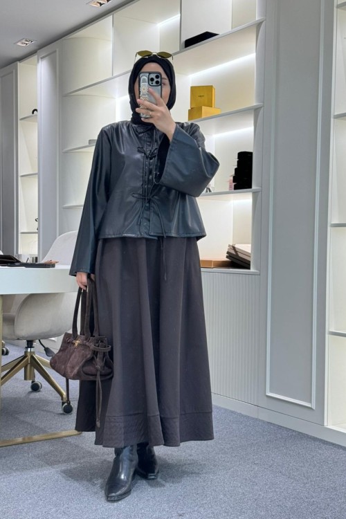 Kısa Deri Ceket Siyah