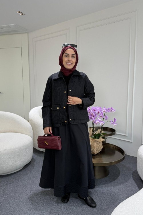 Kısa Kapitone Ceket Siyah