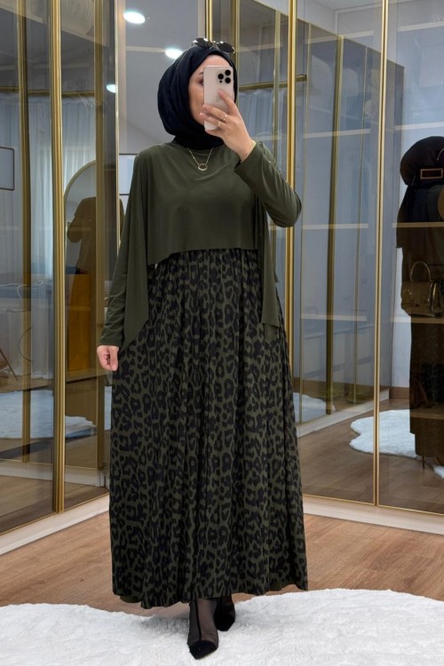 Leopar Desen  Tilda Elbise Haki