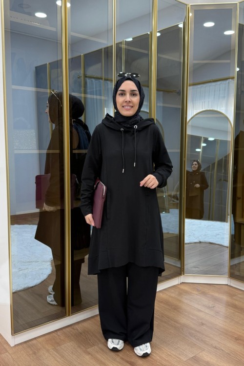 Önü Kısa Arkası Uzun İki İplik Takım Siyah