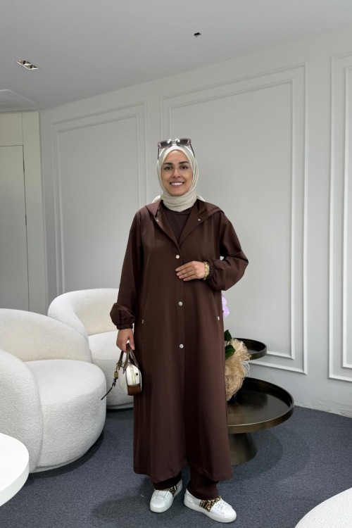 Uzun Kapüşonlu İkiiplik Takım Kahverengi