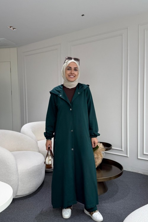 Uzun Kapüşonlu İkiiplik Takım Zümrüt