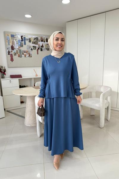 Yandan Büzgülü Oysho Etekli Takım İndigo