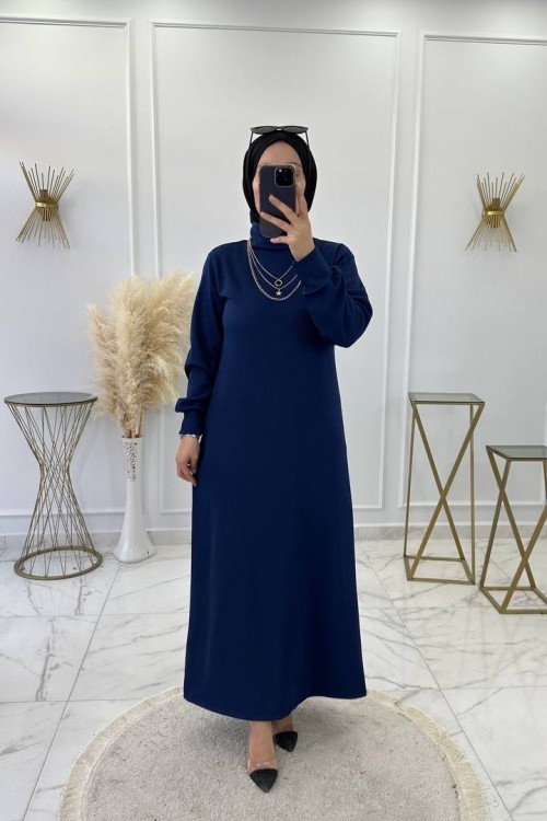 Boğazlı Elbise İndigo