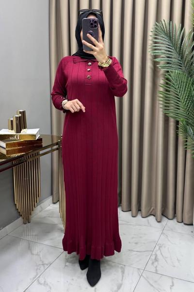 Büşra Soğuk Merserize Elbise Bordo