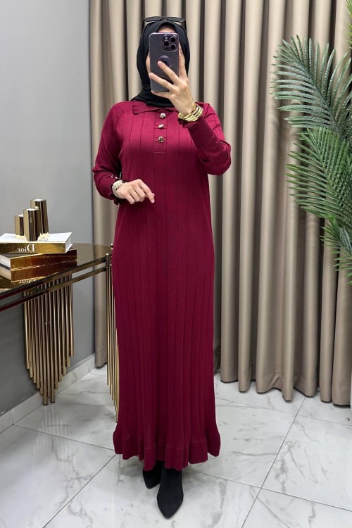 Büşra Soğuk Merserize Elbise Bordo