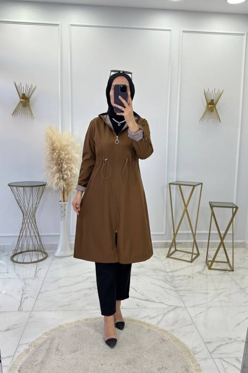 Çizgili Trenç Kahve