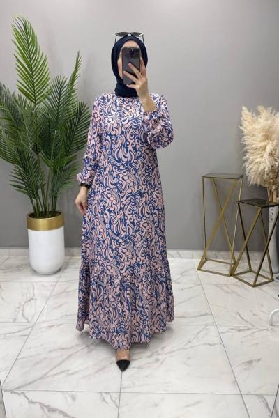 Dalga Elbise İndigo Mavi