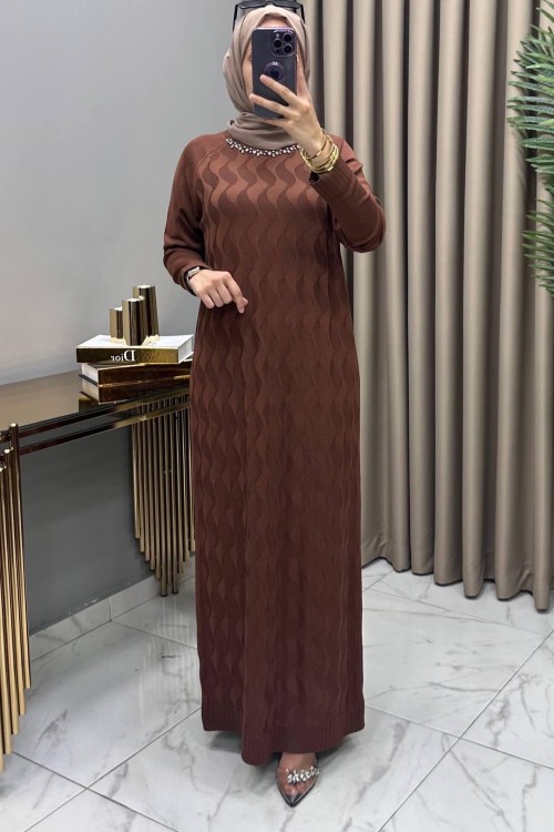 Deniz Soğuk Merserize Elbise Kahve