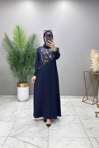 Dolunay Taşlı Elbise Lacivert