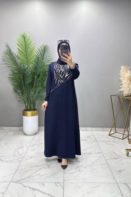 Dolunay Taşlı Elbise Lacivert