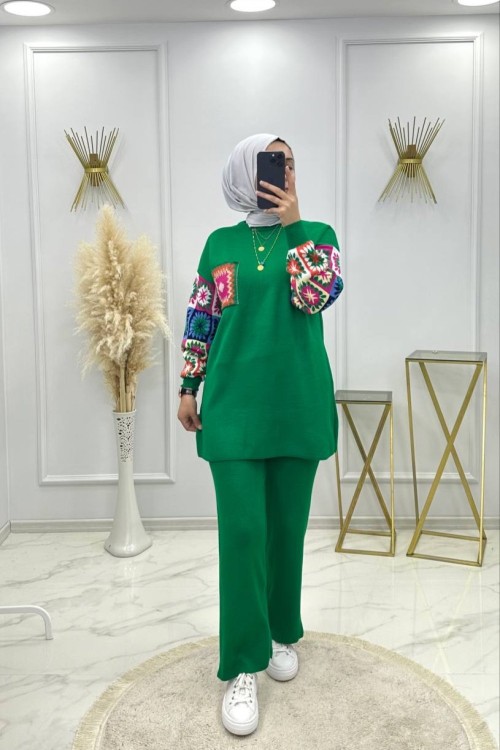 Etnik Triko Takım Zümrüt