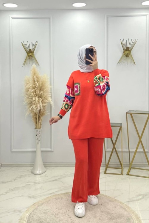 Etnik Triko Takım Kiremit