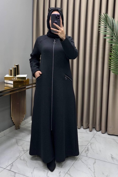 İkbal Yün Kapitone Ferace Kaban Füme