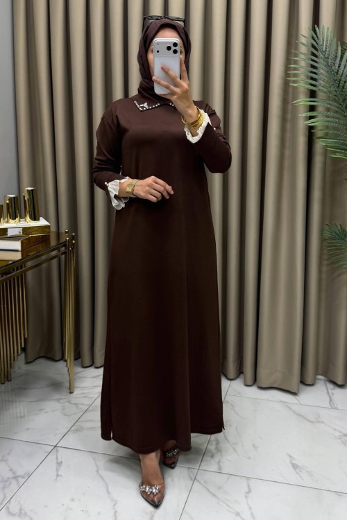 Kamila Merserize Elbise Kahve