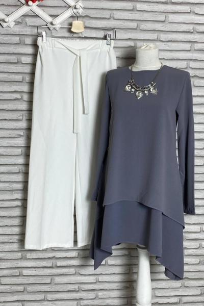 Katlı Aerobin Tunik Pantolon Takım Gri