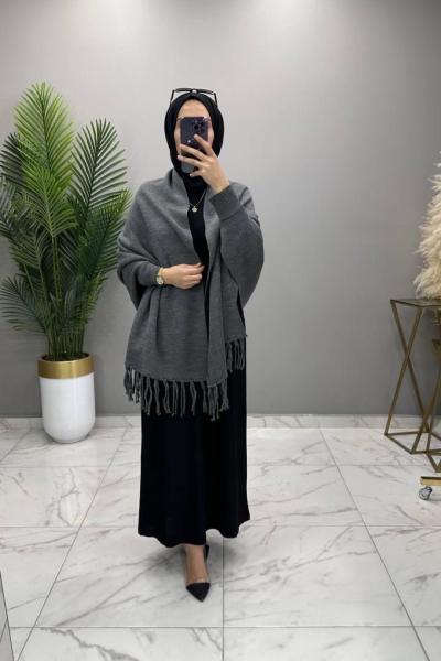 Kollu Şal Panço Füme