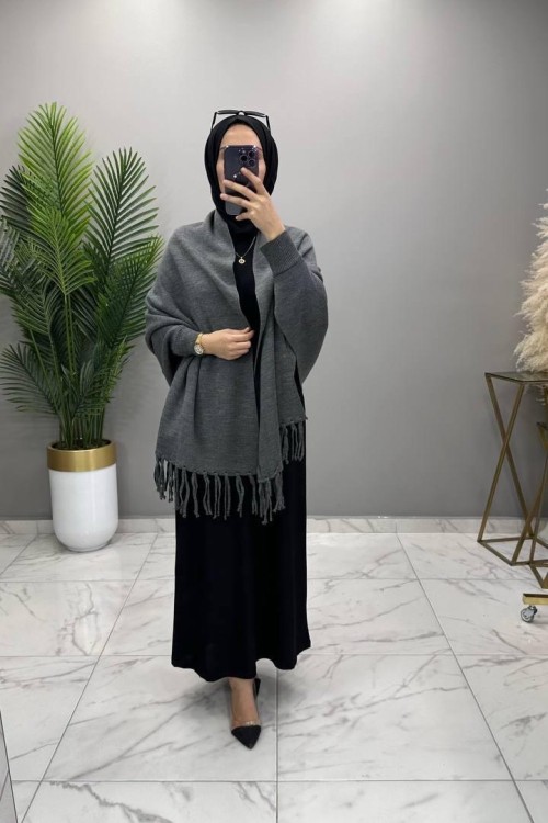 Kollu Şal Panço Füme