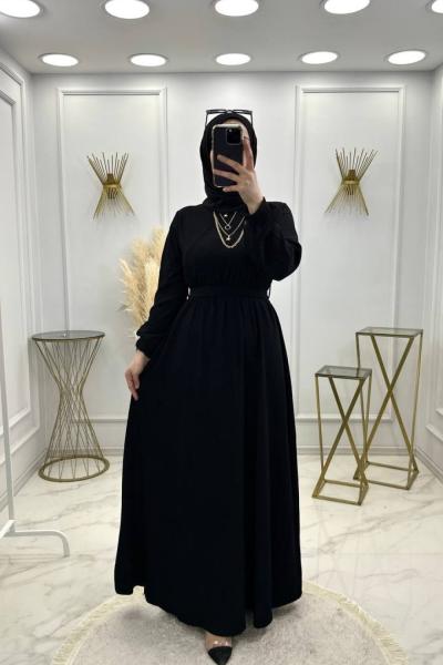 Kravuze Yaka Elbise Siyah