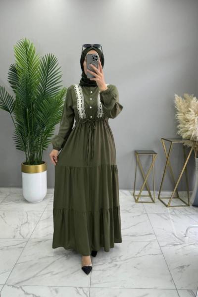 Nakışlı Elbise Haki