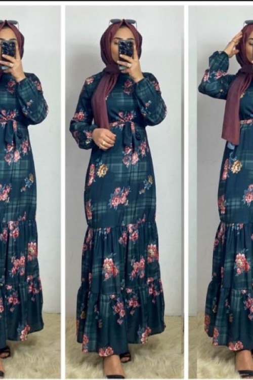 Pamuklu Saten Elbise Yeşil