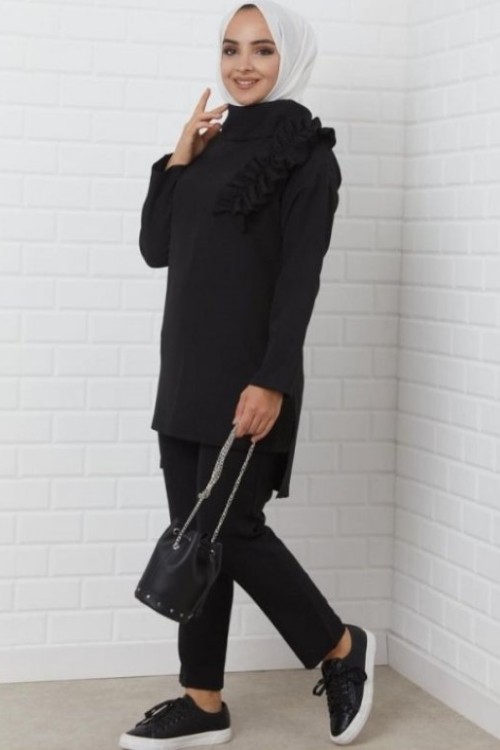 Pantolonlu İkili Takım Siyah - Şık