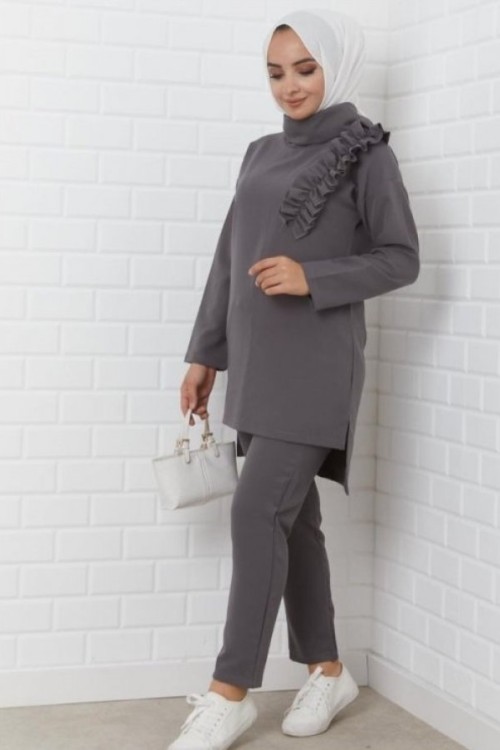 Pantolonlu İkili Takım Gri - Şık