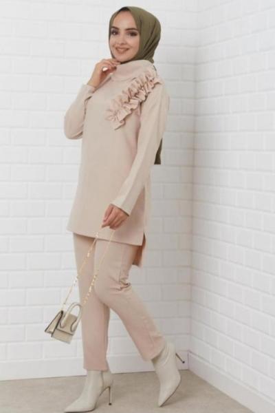 Pantolonlu İkili Takım Krem - Şık