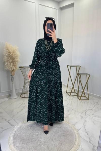 Puantiye Elbise Zümrüt