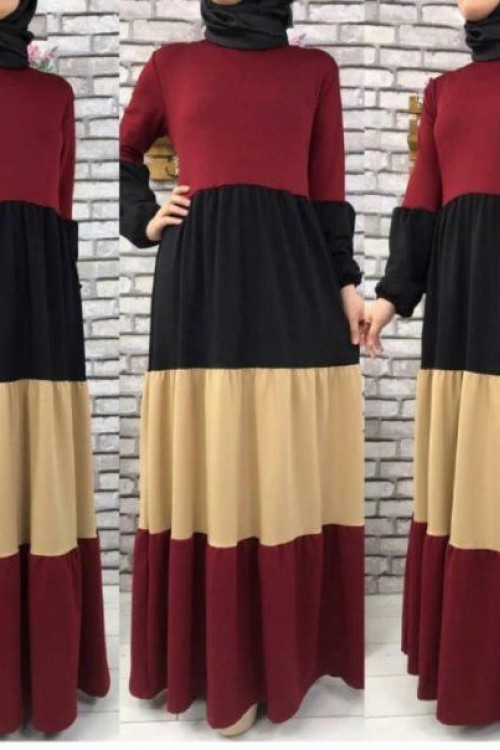 renk katmanlı elbise bordo