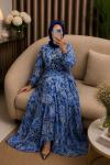 Şal Desen Elbise indigo Mavi