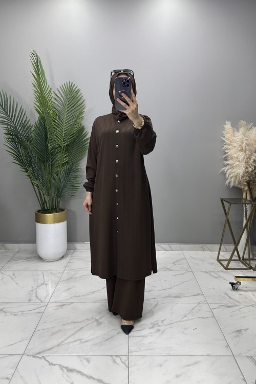 Serap Fitilli Örme Takım Kahve