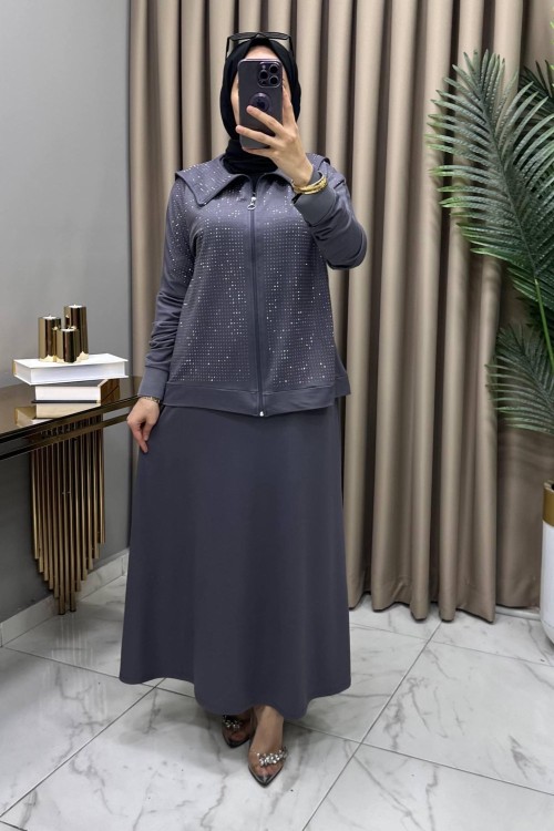 Serenay Taşlı Takım Gri