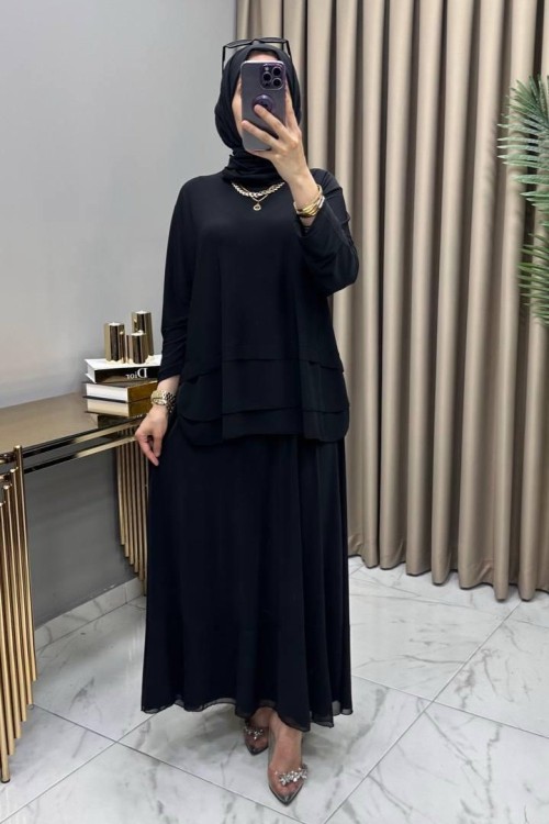 Şifonlu Takım Siyah