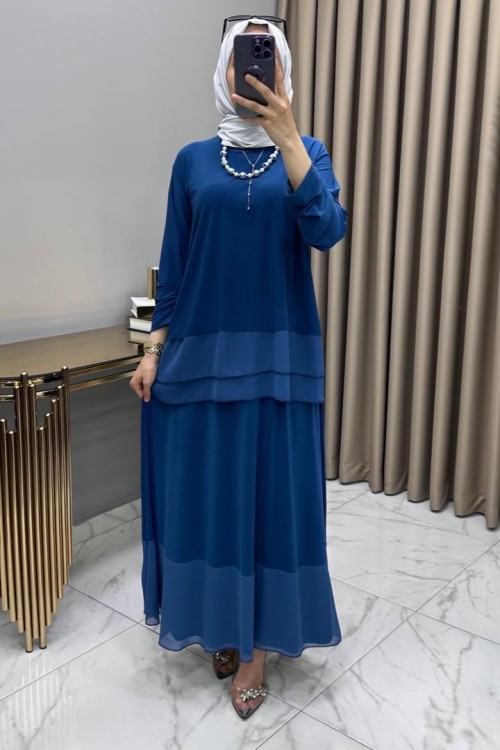 Şifonlu Takım İndigo